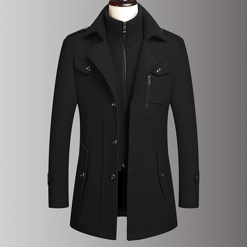 Herren-Wollmantel mit doppeltem Kragen, modisch, hübsch, Herbst-Winter, Business-Stil, hochwertige Herrenmode mittleren Alters, Wollmantel