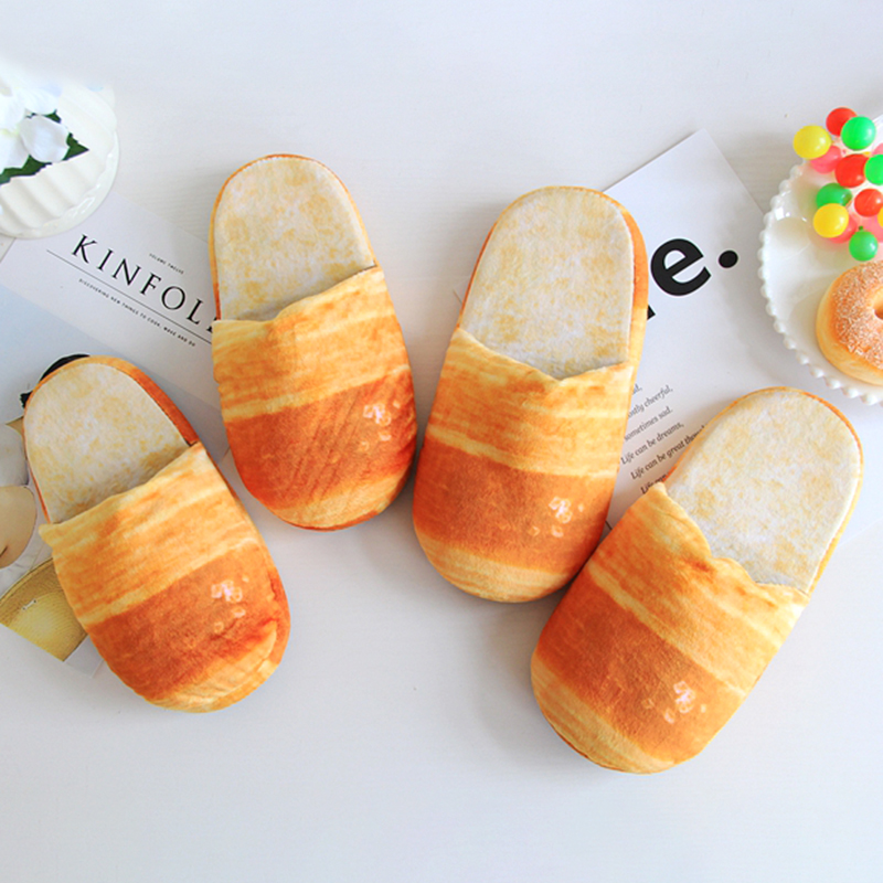Zapatillas de algodón de pan de simulación, pantuflas de algodón cálidas de felpa antideslizantes con fondo suave para el hogar de invierno