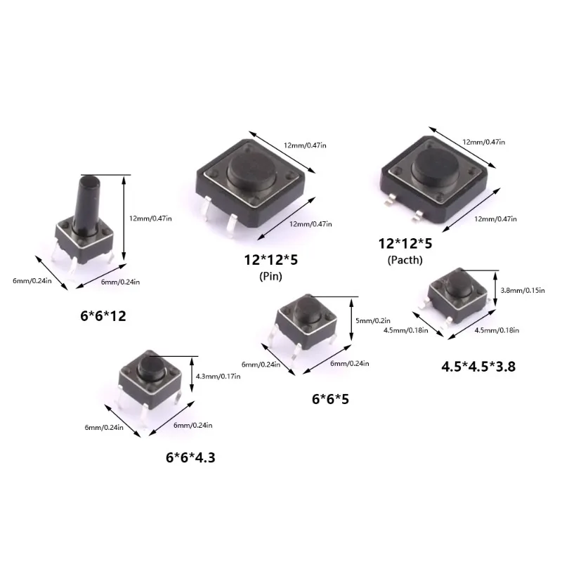 125Pcs Assorted Micro Push Button Tact Switch Kit - 25 Types, Including Reset & Mini Leaf Switches, SMD/DIP 2*4 3*6 4*4 6*6