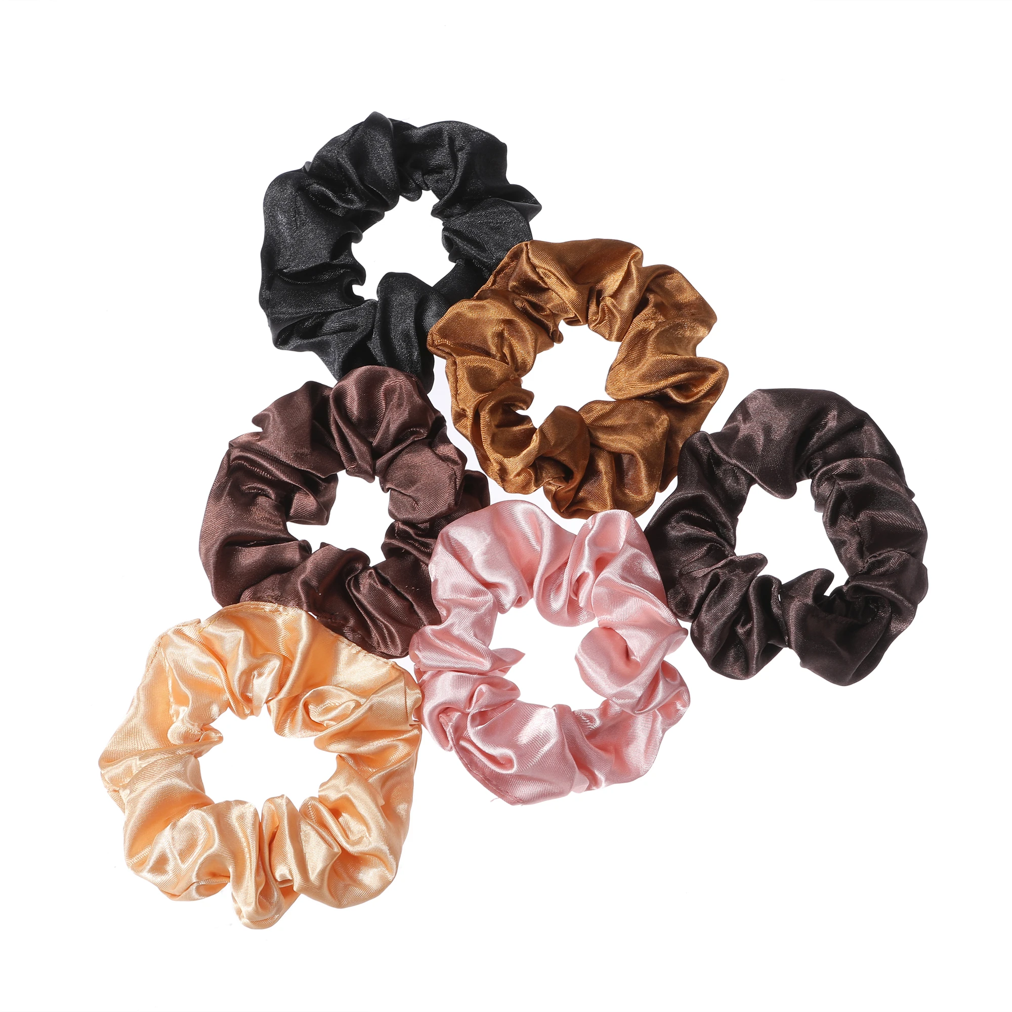 12 pçs novo tecido de cetim salsicha laço anéis de cabelo conjunto cor sólida tecido laço corda de cabelo scrunchies scrunchy preto café