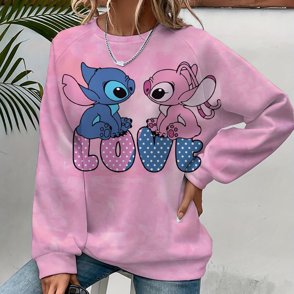Sweat à capuche pour femmes, imprimé Disney Stitch, mode automne quotidien, manches longues, col rond, pull ample, dessin animé, Style Boho