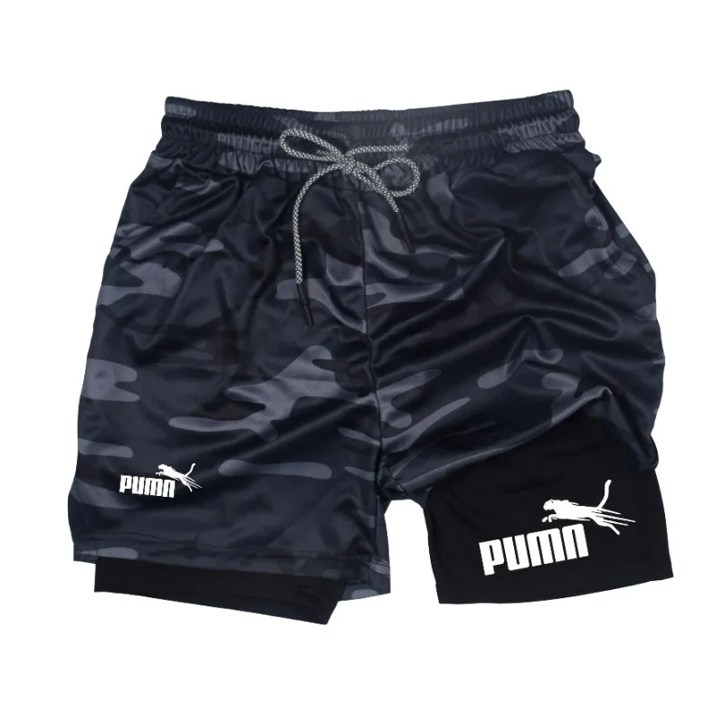 Verão respirável dois-em-um shorts de dupla camada shorts de compressão elástica masculina de secagem rápida multi-funcional shorts M-3XL