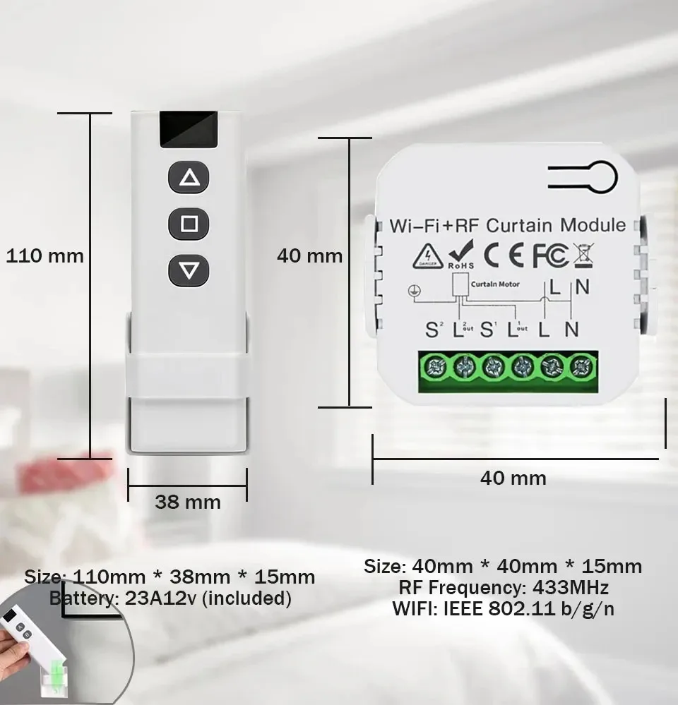 Tuya-interruptor de cortina inteligente con WiFi, mando a distancia RF433Mhz, aplicación de Control por voz con Alexa y Google Home para persiana enrollable eléctrica
