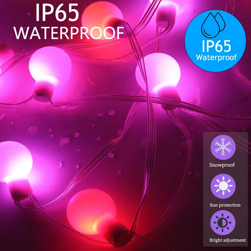 Stringa di luci a LED USB DC5V Colore sognante RGB IC LED Luce a sfera rotonda Luce natalizia per feste di compleanno