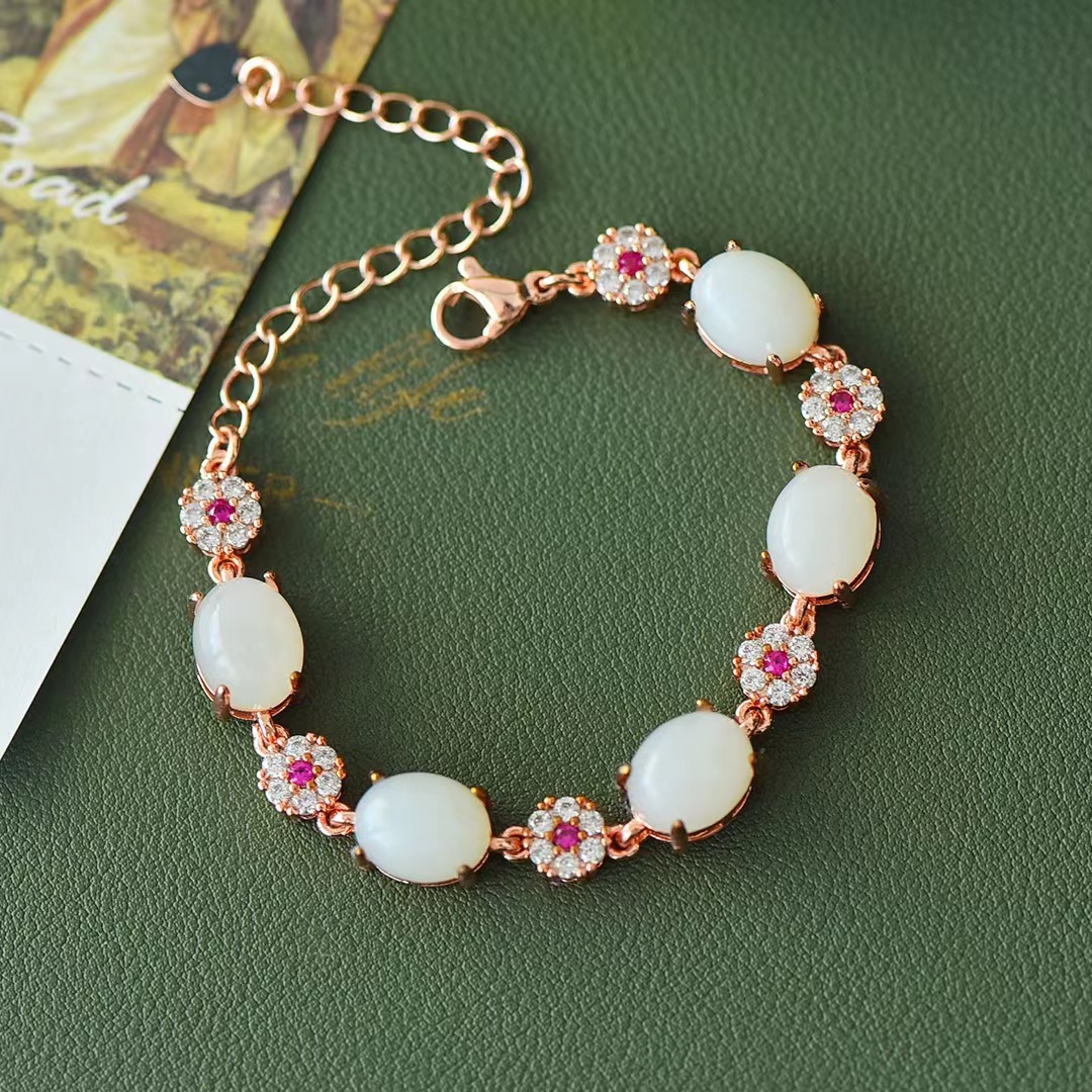 Hetian Jade Hand Chain Natural Stone Bracelet Womens  Jewelry Gift Stylish Girl Social Party Gemstone Jewellery