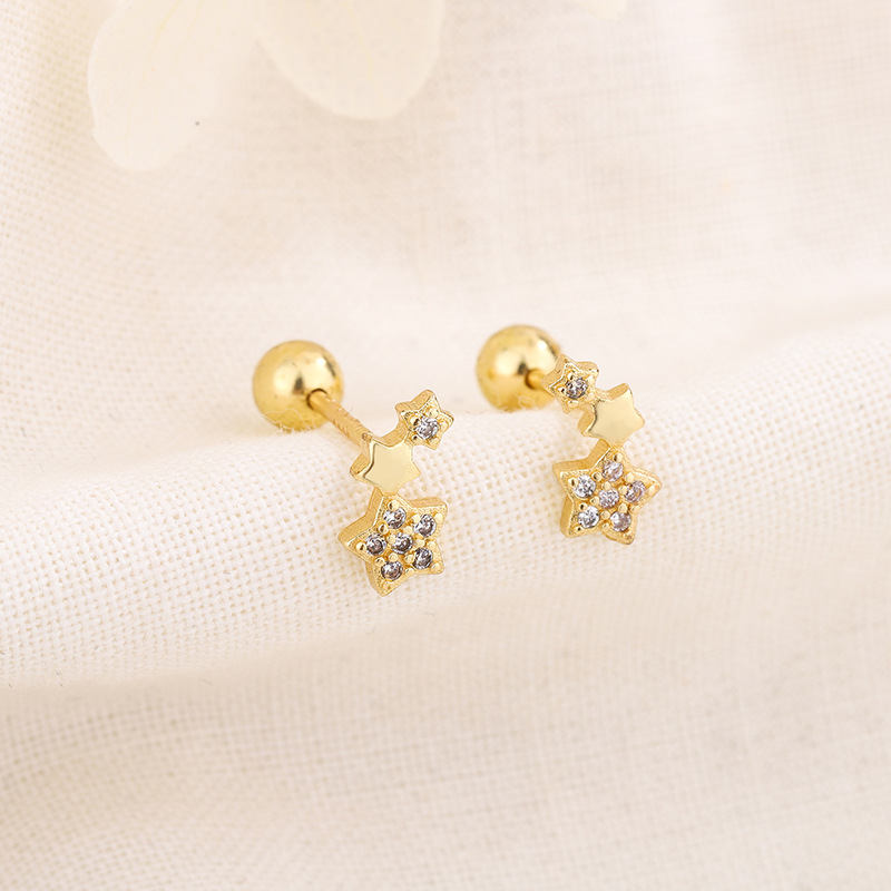 IFYOUOO 2Pcs Fashionable and Minimalist Gold Series Multiple Shape Stud Earrings Flower Star Butterfly Eyes Elegant Jewelry