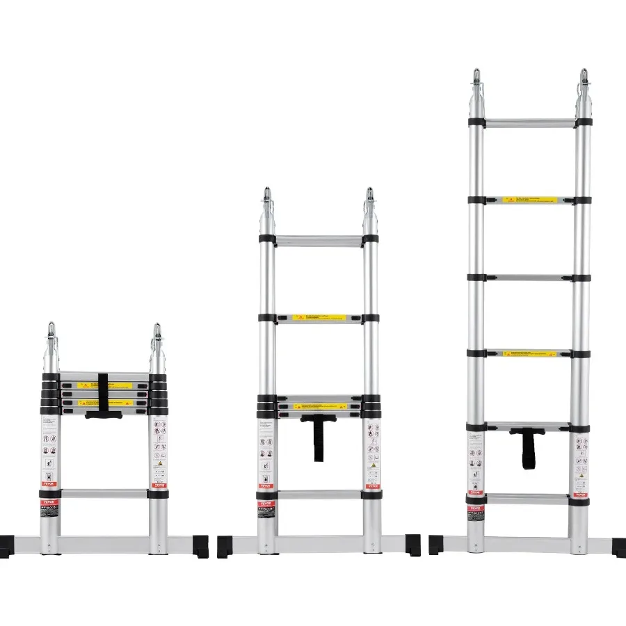 Telescoping Extension Ladder 12.5FT A-Shape w Stabilizer Bar for RV