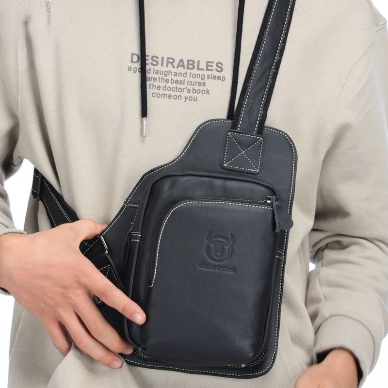 Nam Ngực Túi Da Ngẫu Da Bò Chính Hãng Thể Thao Đeo Chéo Túi