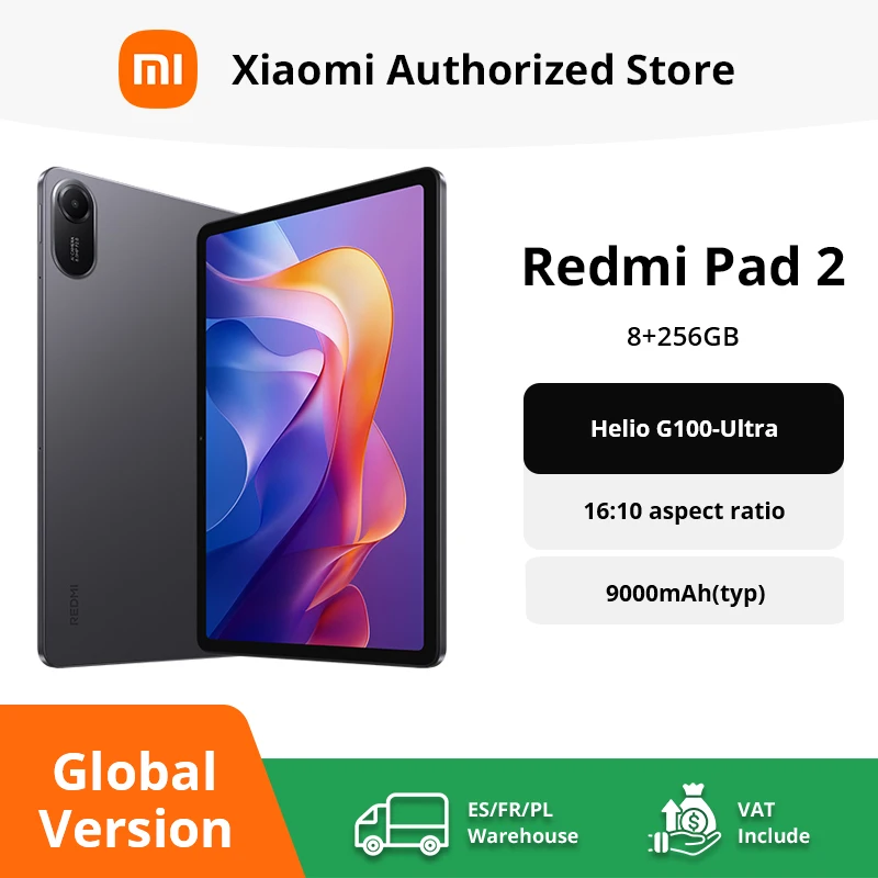 Xiaomi Redmi Pad 2 8 + 256GB WIFI versión Global MediaTek Helio G100-Ultra HyperOS 2 9000mAh 18W carga 11 "90Hz pantalla 2,5K