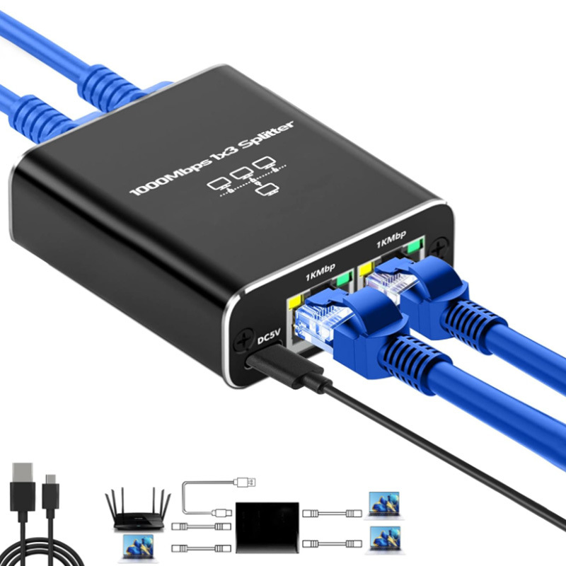 Rozdzielacz RJ45 1 wejście 2/3/4 wyjście sieć 1000 mb/s Adapter RJ45 konwerter gigabitowy Internet Ethernet 8P8C przedłużacz przedłużacz wtyczki