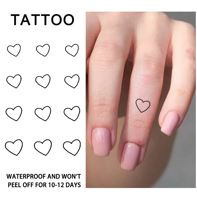 1 Stück kleine herzförmige wasserdichte temporäre Tattoo-Aufkleber, langlebig, wasserdicht für ein bis zwei Wochen, für Hals, Handfläche, Finger.
