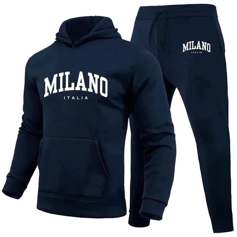 Conjunto de Sudadera con capucha de lujo para hombre, sudadera con estampado Milano, pantalón de chándal para hombre, Tops con capucha, pantalones para correr, traje, ropa de calle informal, chándal