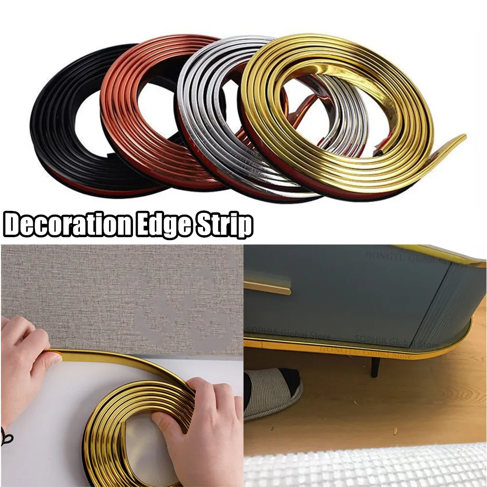Línea de decoración de 5M, Fondo autoadhesivo, bandas para bordes de pared, muebles de techo, pegatina para huecos de azulejos, decoración de mesa, cinta dorada