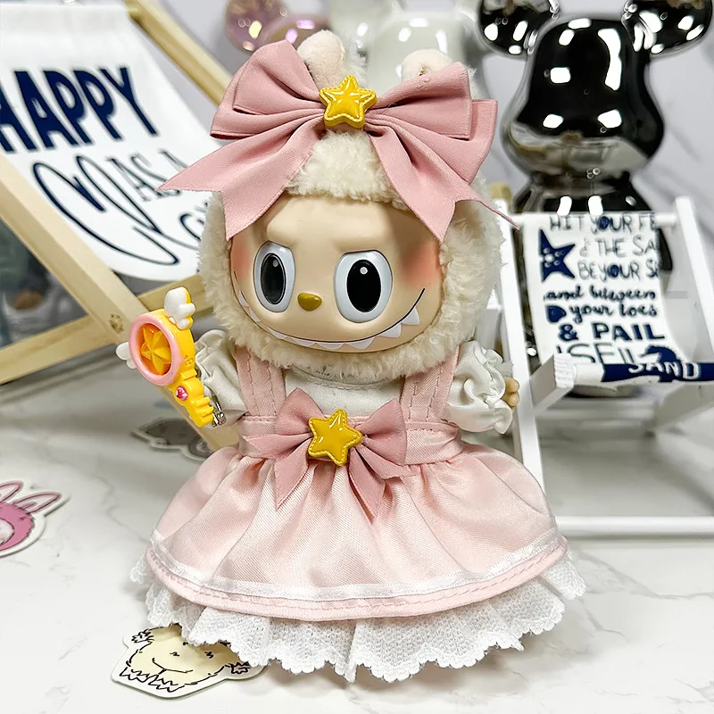 Labubu 인형 의류 복장 액세서리 15-17cm Labubu 의류 청바지 드레스 Labubu 인형 용 활 액세서리 DIY 의류 완구