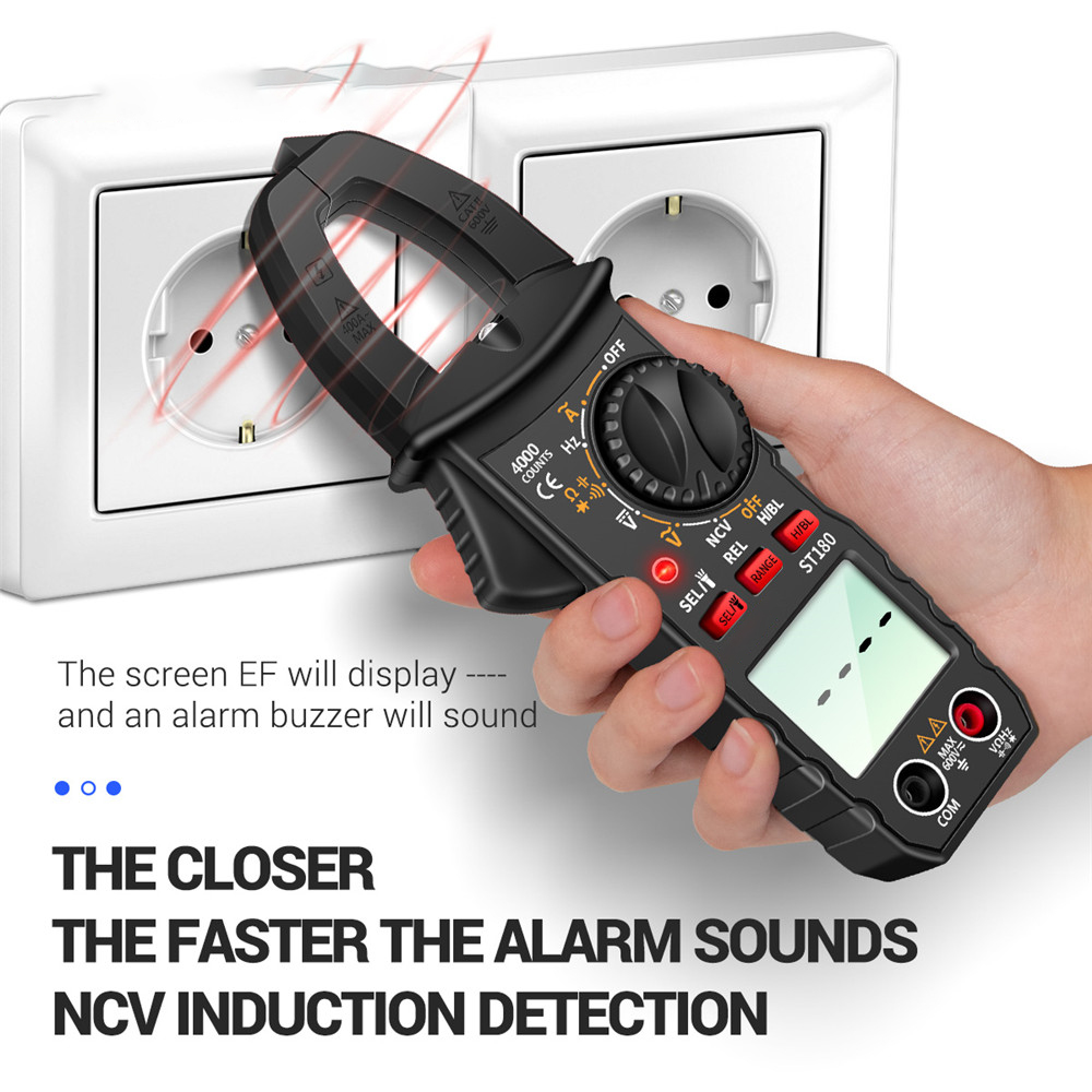 Medidor de pinza Digital ST180, multímetro de Corriente CA, amperímetro, probador de voltaje de coche, amperios, Hz, capacitancia, NCV, Ohm, herramienta, 4000 recuentos