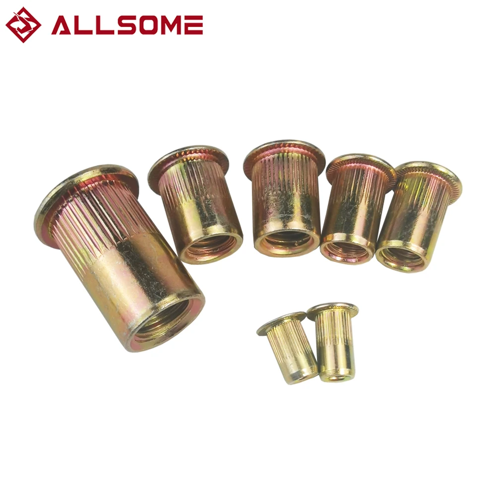 ALLSOME écrous à rivets en acier au carbone écrou à tête plate fileté Rivetnut M3 M4 M5 M6 M8 M10