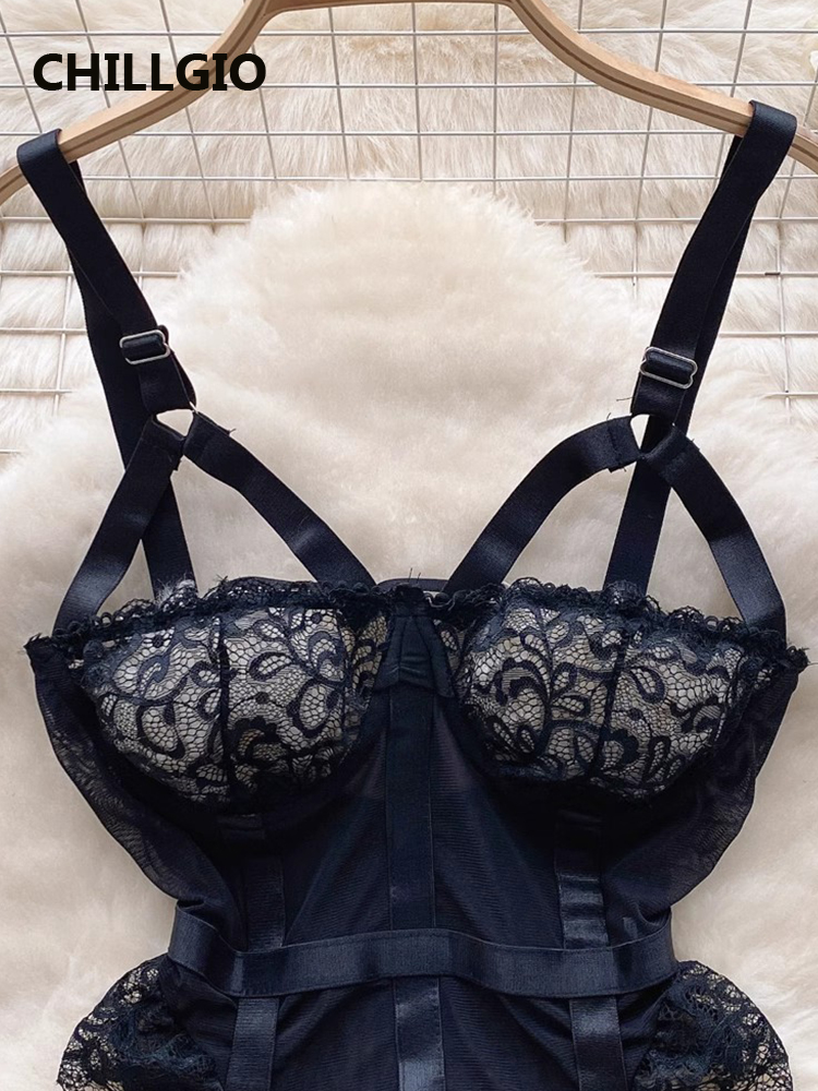CHILLGIO ผู้หญิงเซ็กซี่ Lace Strappy ชุดชั้นใน Bodycon One Piece ชุดเร้าอารมณ์ Onesie แฟชั่น Vintage Push Up Rompers