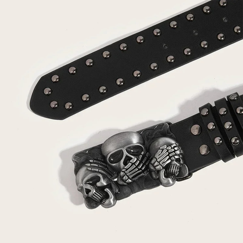 Women's Punk Skull Belt Harajuku Gothic Y2K Rivets Skeleton Hand Decoration Belt Men Girls Leather Belt Halloween Accessories