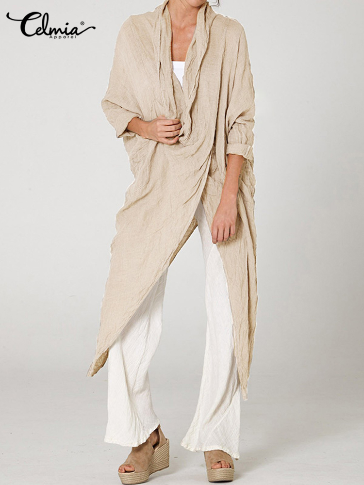 Celmia ผู้หญิงฤดูใบไม้ร่วงเสื้อแฟชั่นเสื้อ2023 Vintage Long เสื้อลำลองลำลองคอยาวแขนยาวไม่สมมาตรปาร์ตี้ Blusas