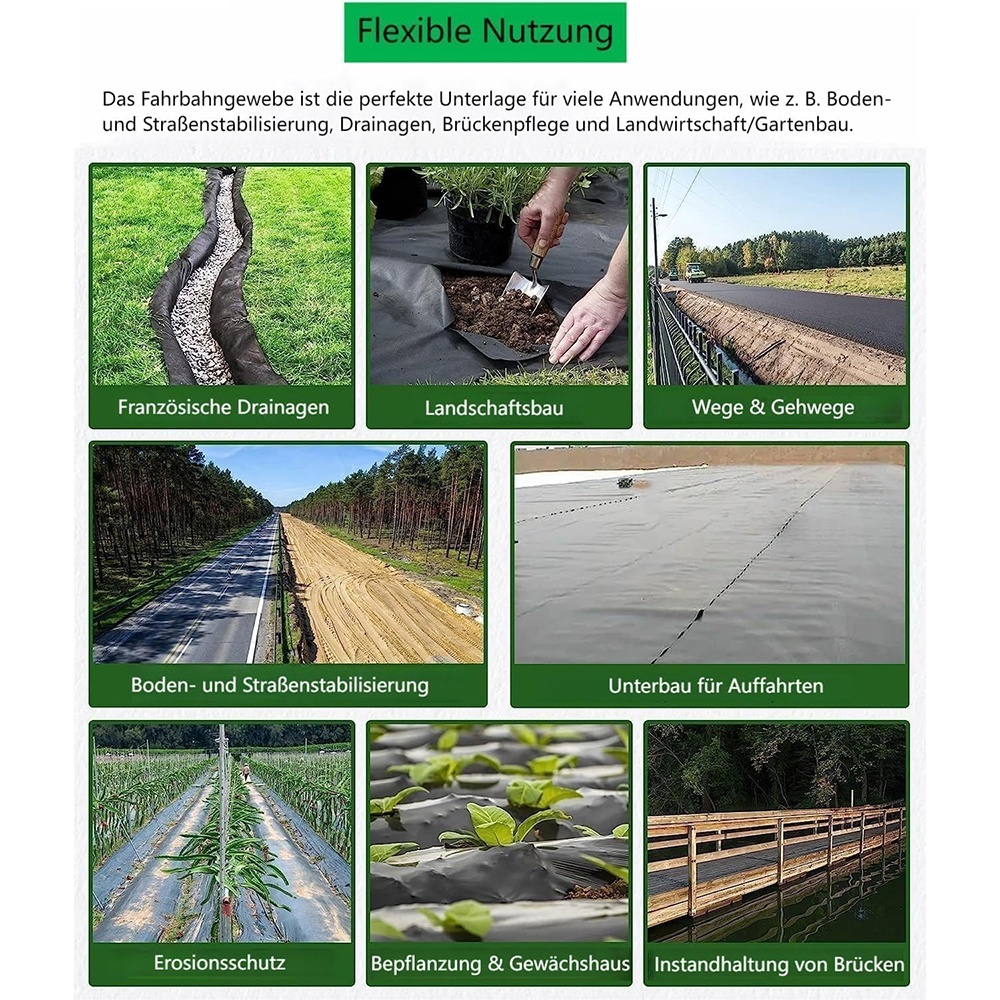 3ftx100ft Geotextile-Landschaftsstoff, PP-Abfluss, 350 N Zugfestigkeit und 440 N Tragfähigkeit für den Auffahrt-Straßenbereich