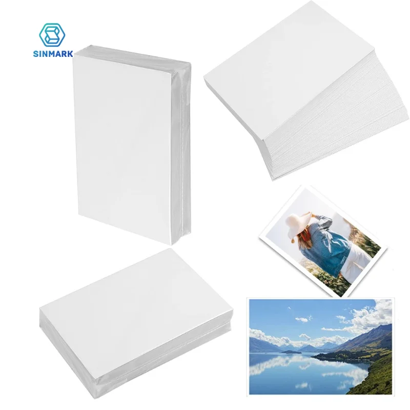 SINMARK papier Photo A6 papier Photo auto-adhésif brillant 100 feuilles haute brillance séchage rapide pour imprimante à jet d'encre et Laser Jet