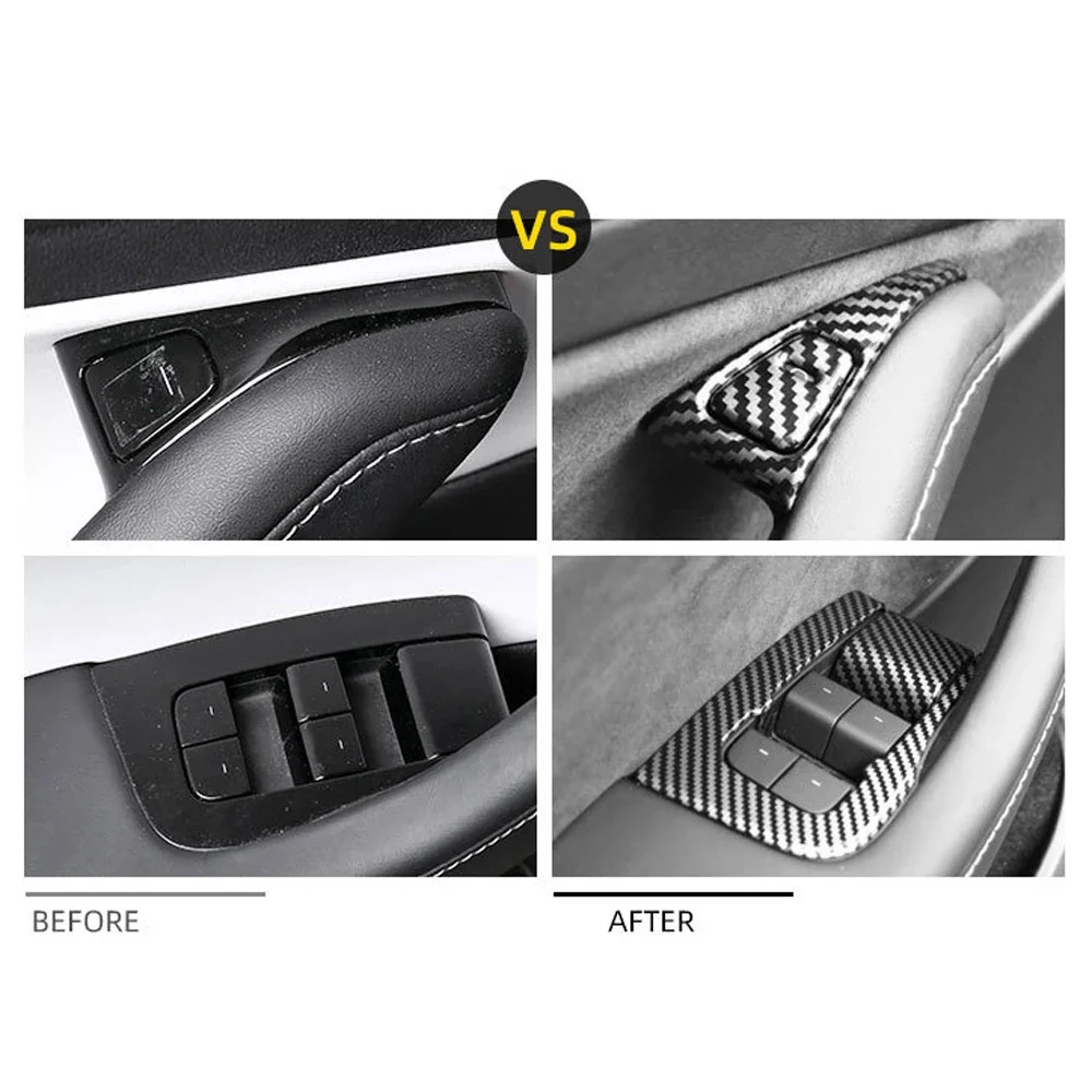 Cửa Sổ Nâng Nút Công Tắc Cho Mẫu Tesla Model 3 Y Bao Viền Miếng Dán Khung Sợi Carbon ABS Nội Thất Ô Tô Phụ Kiện 2017-2023