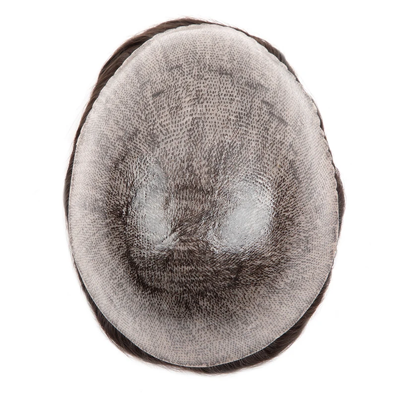 Pelucas de hombre con Base completa de PU de inyección 0,12-0,14 tupé de piel de inyección para hombres prótesis capilar de cabello 100% reemplazo de cabello humano