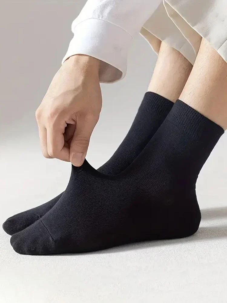 6 pares de calcetines de longitud media de Color sólido para hombre, calcetines de negocios negros clásicos cómodos a la moda para otoño, calcetines cortos de alta calidad para hombre