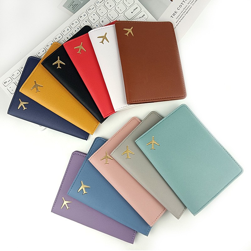 Cartão de passaporte de couro de aeronave costura pu clipe de passaporte de couro livro capa protetora saco de armazenamento