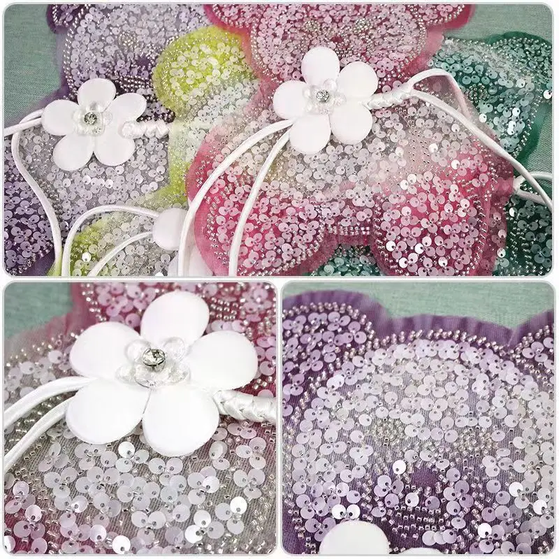 1PCS Bear pattern mesh bottom handmade beaded fabric patch DIY clothing decoration applique clothing hole patch