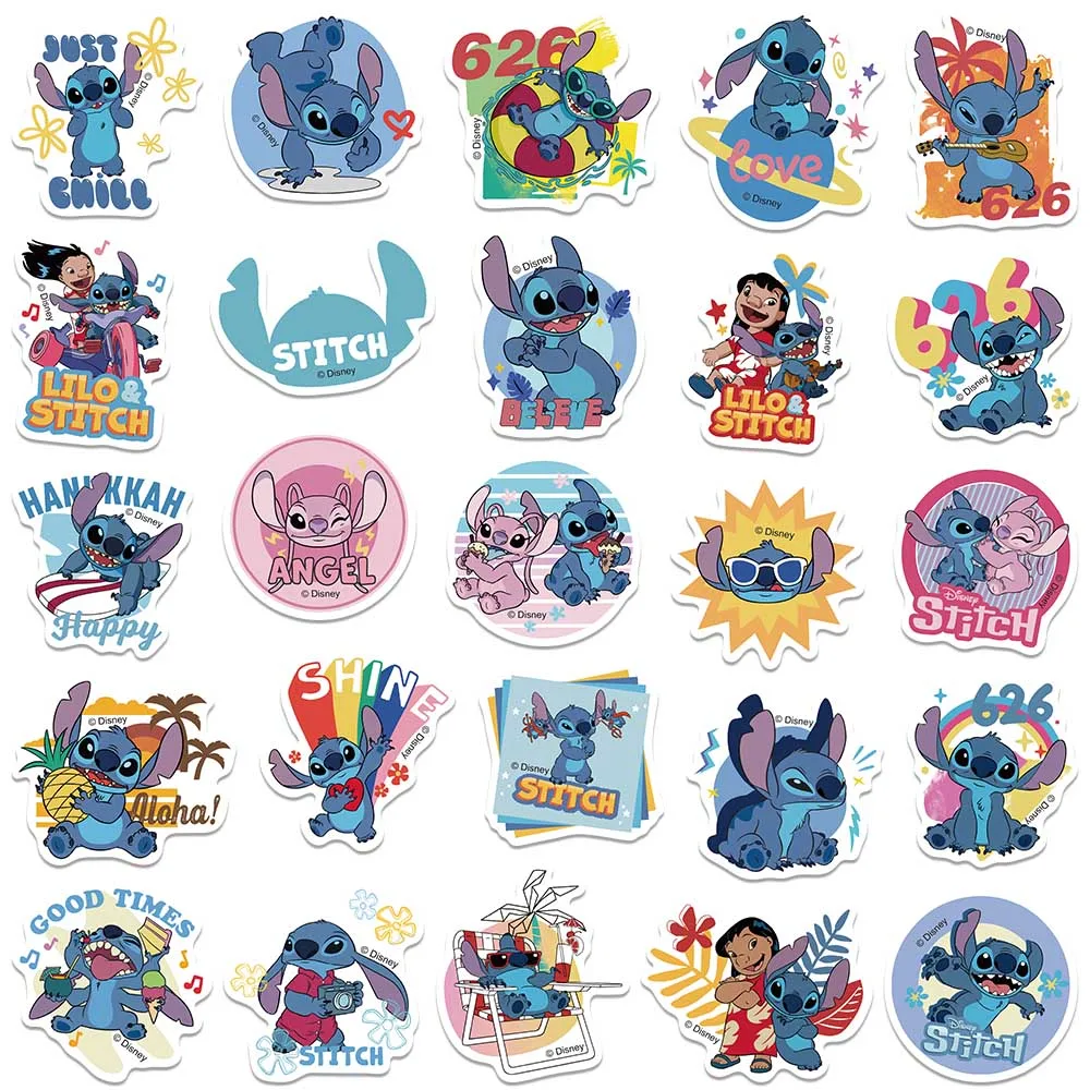 Disney Cartoon Kawai Stitch adesivi per telefono laptop diario chitarra valigia graffiti adesivi impermeabili decalcomanie giocattolo per bambini