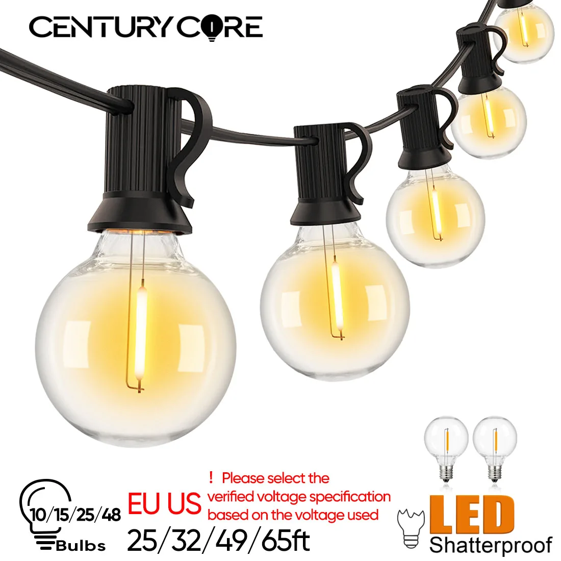 Guirnalda de luces G40 inastillable, 220V, 110V, cadena de luces Led E12, impermeable, conexiónable, decoración de luz navideña para patio trasero al aire libre