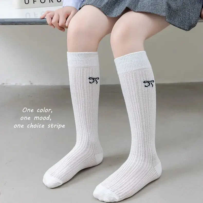 Calcetines largos de verano para niña, calcetines hasta la rodilla estilo Preppy, calcetines de malla sólidos de verano para niña, calcetines hasta el muslo con medias de algodón
