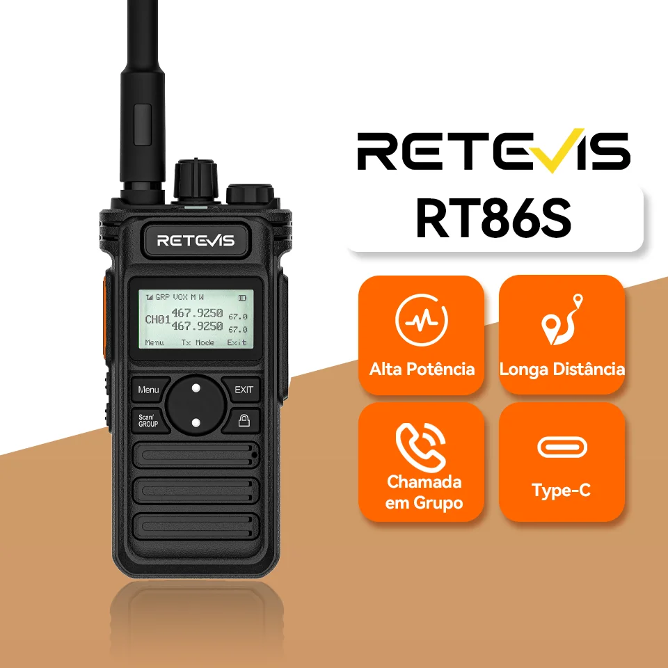 Retevis RT86S Radio de Comunicação Comunicador Walkies Talkies Official-website Walkie Talkie Rádio Comunicador Longo Alcance Longa Distância Portátil Interfone Ptt Walkie-talkie Profissional Rádios Portáteis UHF GMRS