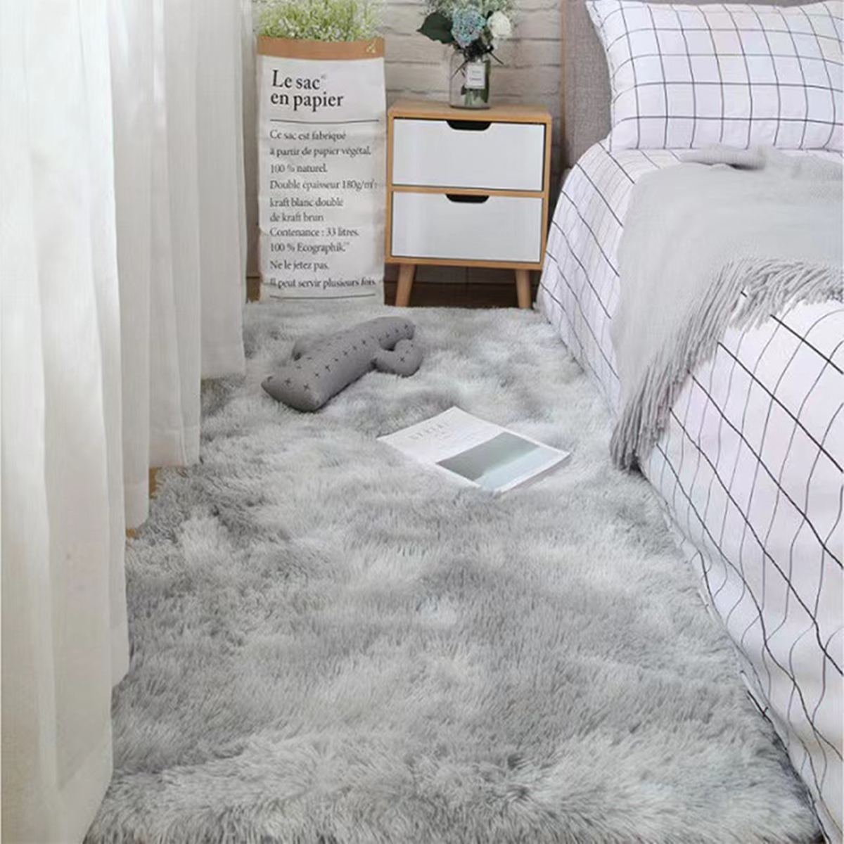 Tapis doux pour chambre à coucher, moelleux, antidérapant, teint par nouage, peluche, doux, Shag, pour chevet, salon