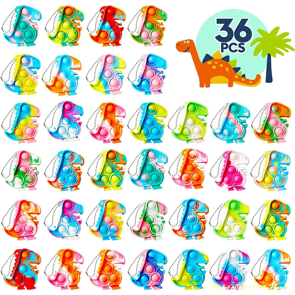 12/36 ชิ้นไดโนเสาร์ Party Favors Pop พวงกุญแจ Fidget ของเล่นจํานวนมากความเครียดบรรเทา Sensory ของเล่นวันเกิด Party Supplies สําหรับเด็ก