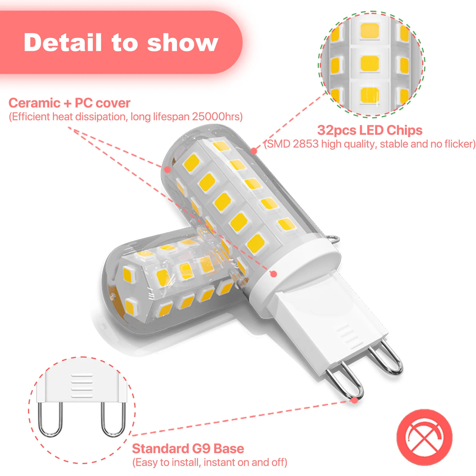 Lampadine LED G9 3W 220V 2700K Bianco caldo 6000K Bianco freddo Lampadine a risparmio energetico Equivalente 30W - 40W Non dimmerabili Confezione da 6