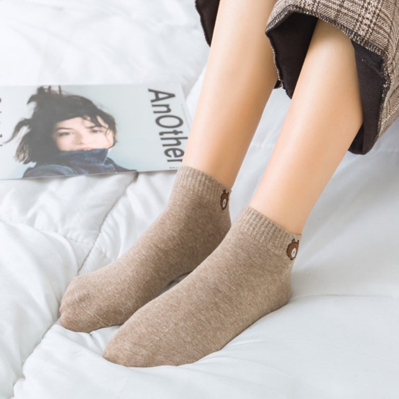 10 pares de calcetines de tubo bajo para mujer, conjunto con bonito patrón de oso, moda transpirable para mujer, calcetines cómodos de estilo informal