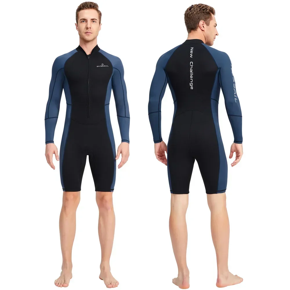 1.5Mm Neoprene Shorty Nam Đồ Bơi Giữ Nhiệt Chống Tia UV Khóa Kéo Mặt Trước Lycra Tay Dài Đồ Lặn Cho Dưới Nước Lặn Bơi lướt Sóng