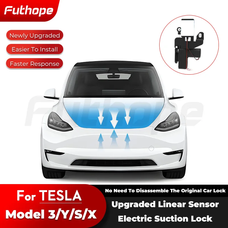 Futhope-テスラモデル3 y 2021-2024用の電気フロントフロントクロージャー付き電気ロック,自動吸収付きソフトクロージングボックス