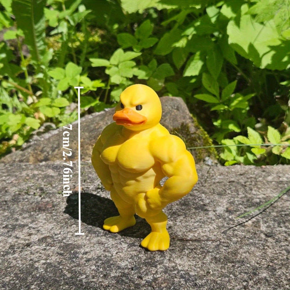 1pc Muscle Duck Statue - 3D Desktop Decor, Cute Bookshelf Whimsical Figurine, Multifunctional Indoor/Outdoor Decoration