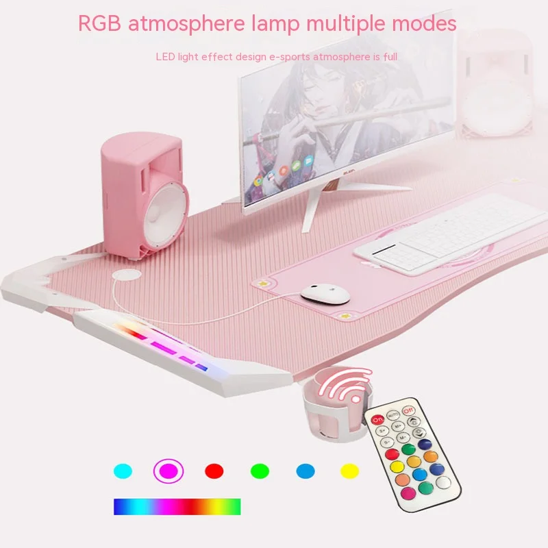 Nuovo tavolo da gioco rosa con luce RGB scrivania per computer con ancoraggio femminile scrivania da studio per camera da letto scrivania nera per ragazzo 100/120CM