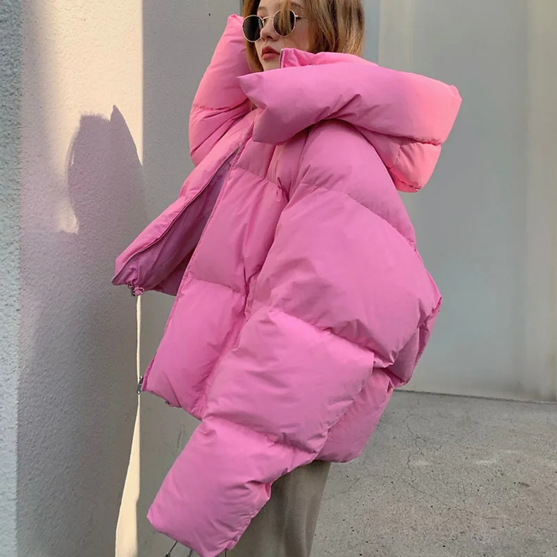 Chaqueta de invierno de gran tamaño para mujer, Parkas cortas con capucha, Parkas informales de Color sólido, abrigos acolchados de algodón cálidos y gruesos para mujer