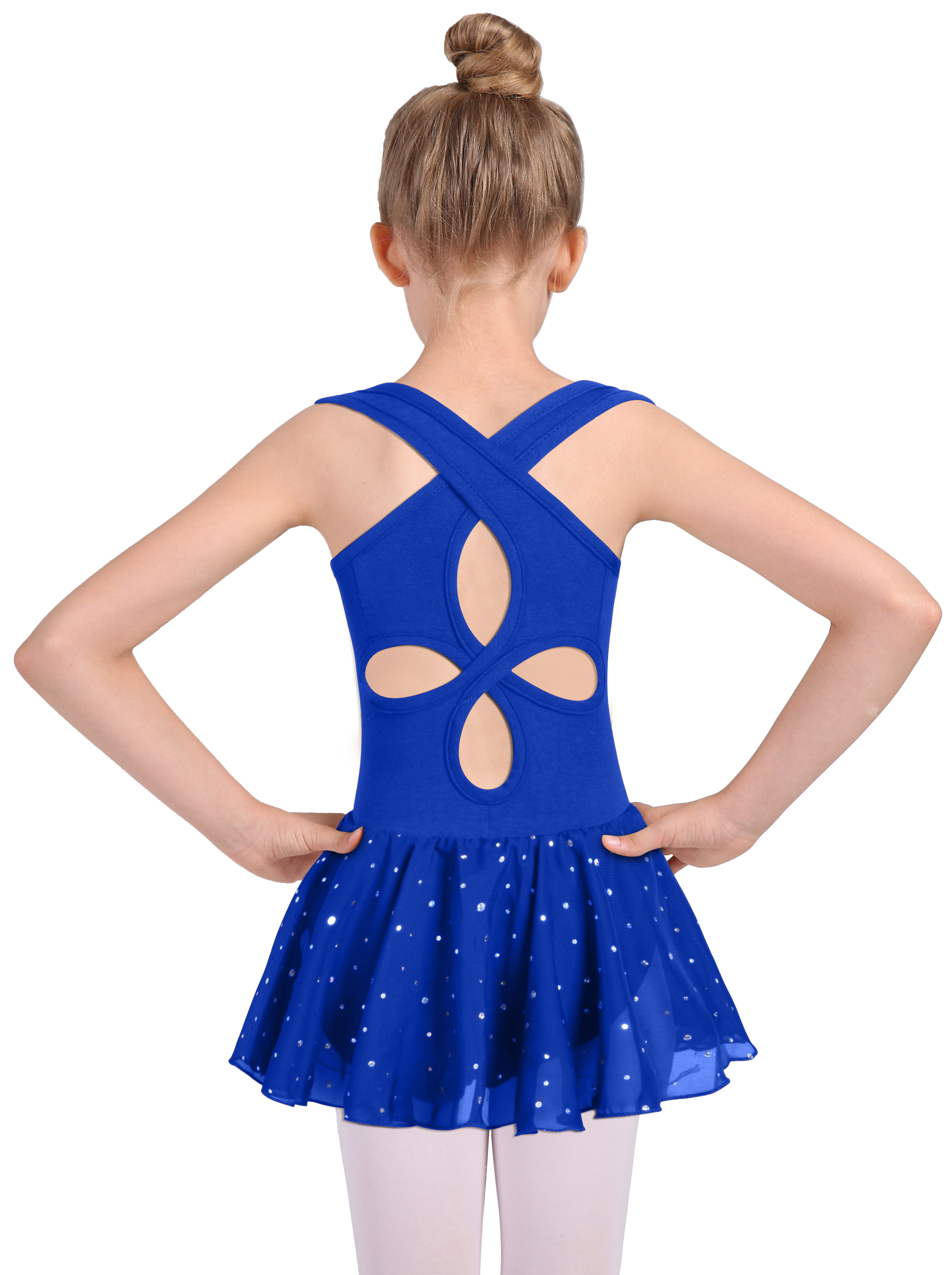 Justaucorps de Ballet pour filles, robe Camisole de danse, dos croisé creux, jupe brillante