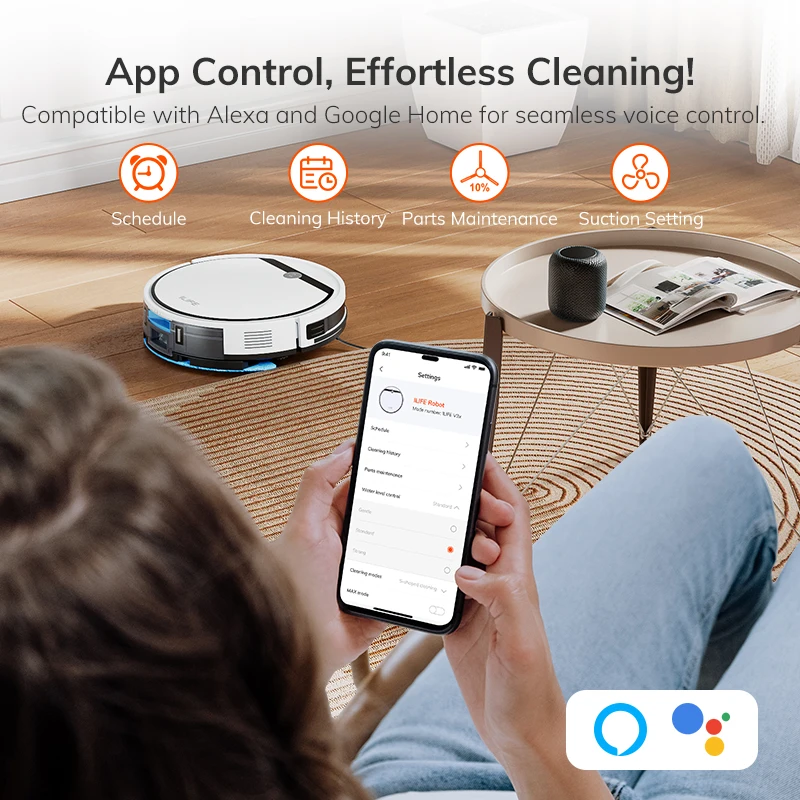 ILIFE V3X Robot aspirateur et vadrouille combinés, V3s Pro mis à niveau, compatible avec Alexa/Google/WiFi, 120 minutes, 3000 Pa, idéal pour les poils d'animaux