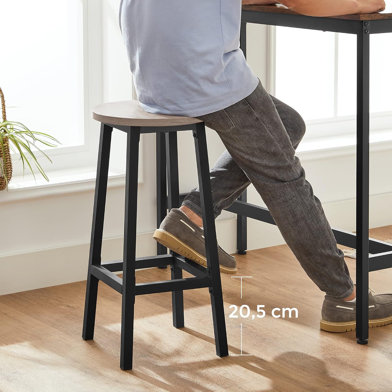 Barhocker, 2er-Pack, Küchenstuhl, High-Sitz, with Footrest, for Kitchen, Wohnzimmer, Classic Oak Beige and White, LBC032W09