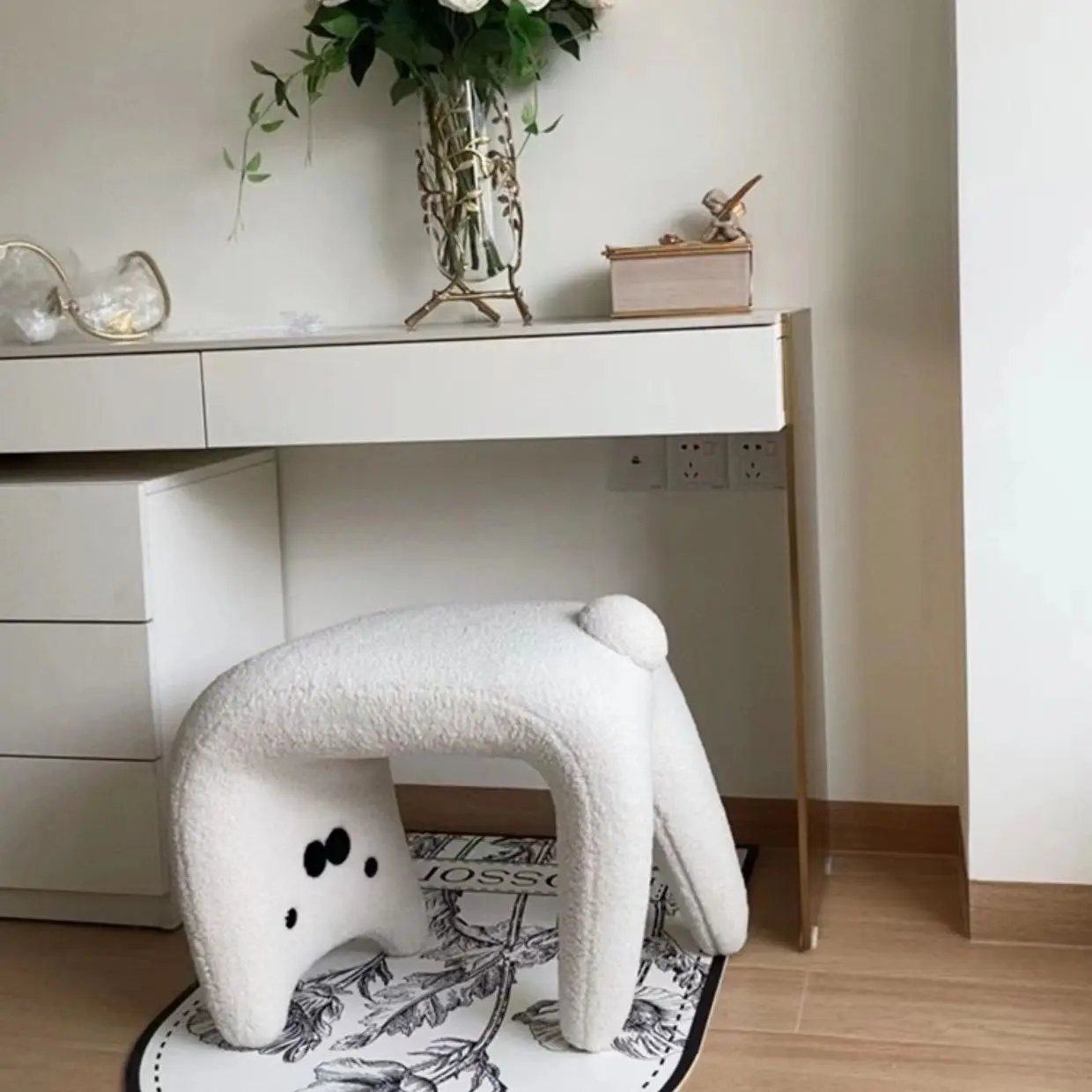 DressingสตูลArmless Plush Entrywayเก้าอี้แมวน่ารักแต่งหน้าพักเท้าโต๊ะเครื่องแป้งสตูลสําหรับห้องนั่งเล่นเฟอร์นิเจอร์ห้องนอน