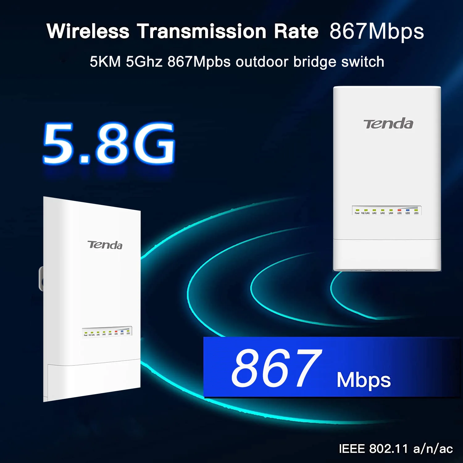 Tenda OS3 5KM 5GHz 867Mbps exterior CPE inalámbrico 5G WiFi repetidor extensor enrutador AP punto de acceso puente Wi-Fi punto de acceso P a P