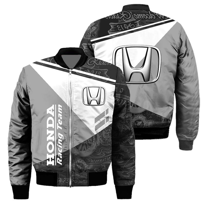 Honda Logo Men's Thickened Jacket, Motorcycle Windproof Jacket, Honda Logo Harajuku Casual Wear, Winter Cold-Proof Jacket