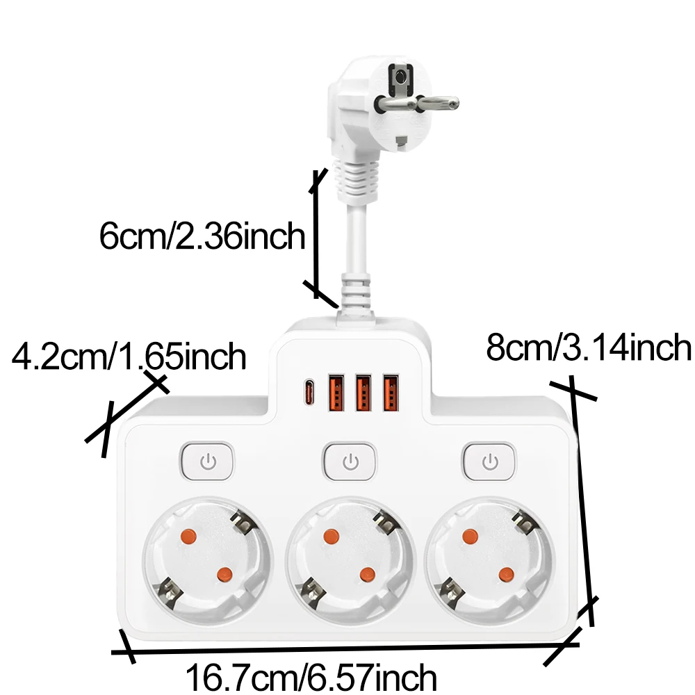 EU AC Plug Power Strip Wall Mounted Independent Switch Multitap Socket Network Filter With USB Charging Network Filter Adapter